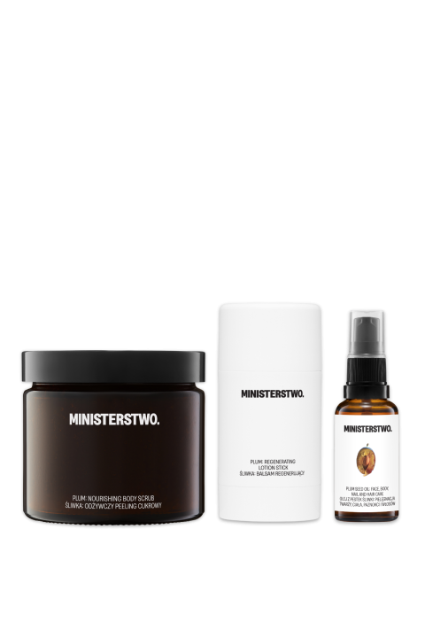 Zestaw Śliwka: peeling + balsam + olejek